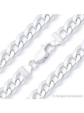 9mm Cuban / Curb Link Italian Chain Necklace in Solid .925 Sterling Silver 22"
